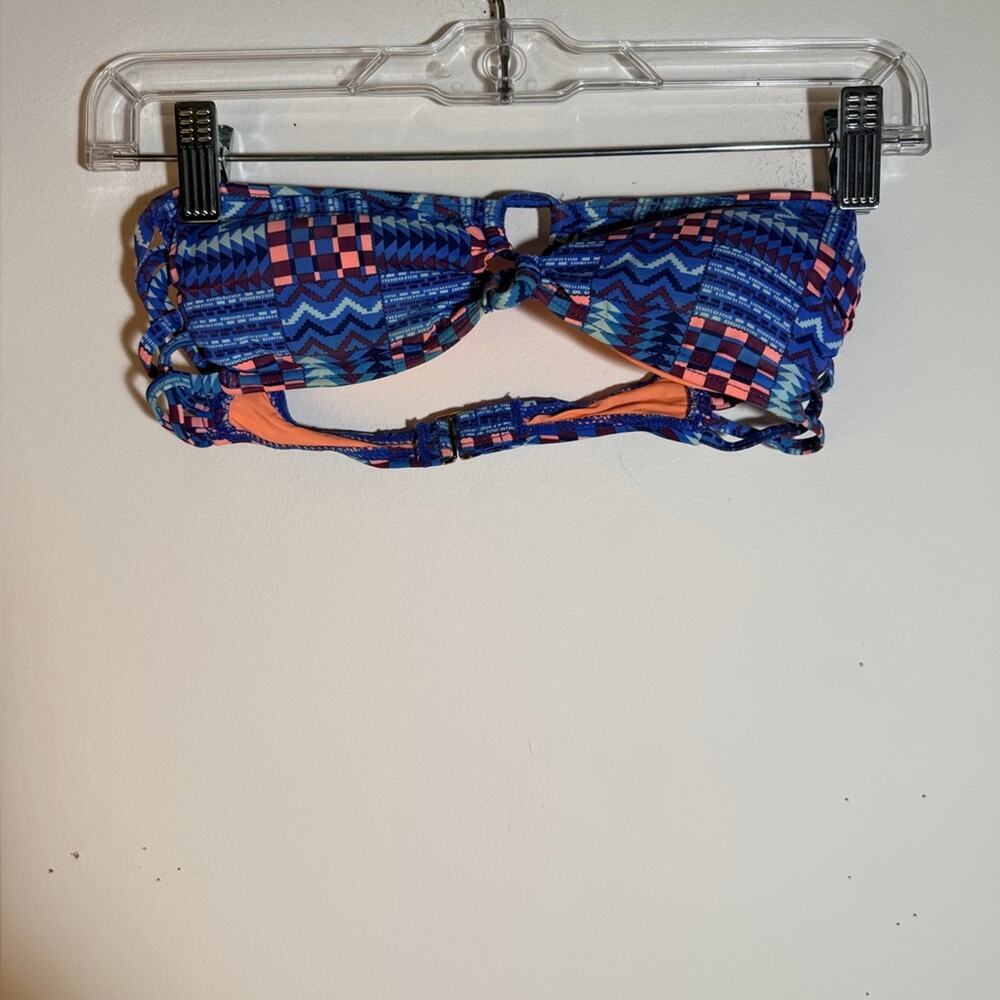 Blue and Orange Patterned Bikini Top